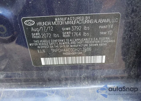 2013 Hyundai Elantra Limited from USA, damaged, VIN 5NPDH4AE0DH213986